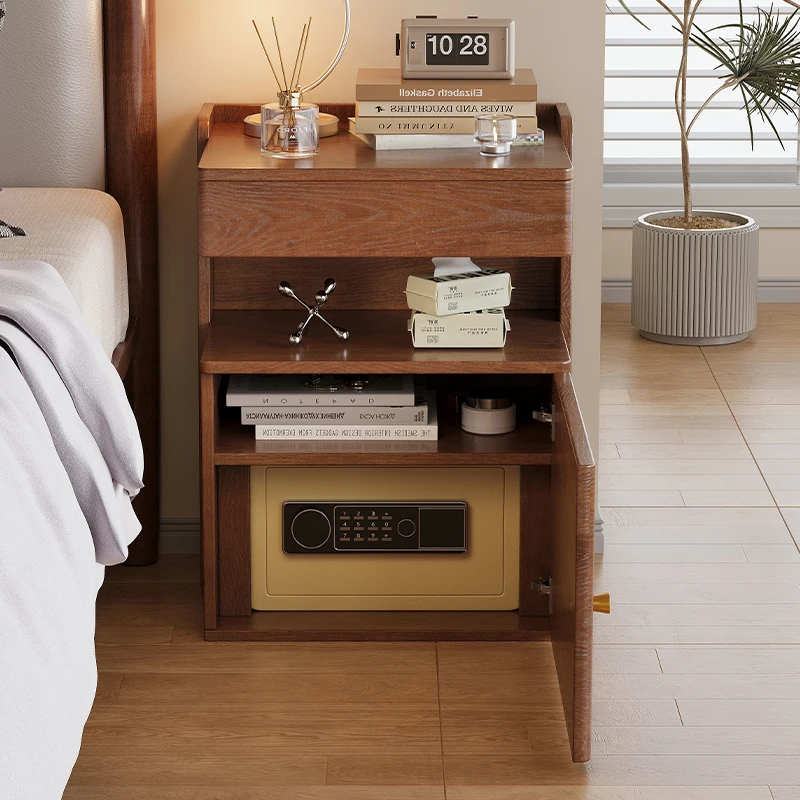 Solid wood bedside table safe integrated bedroom safe household small embedded lockable locker