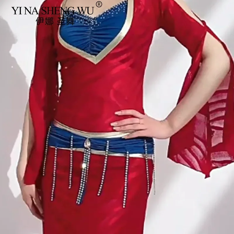 Luksusowy zestaw kostiumów do tańca brzucha z dżetami dla kobiet, personalizowany saree, orientalny taniec, lekki, odpowiedni dla seniorów.