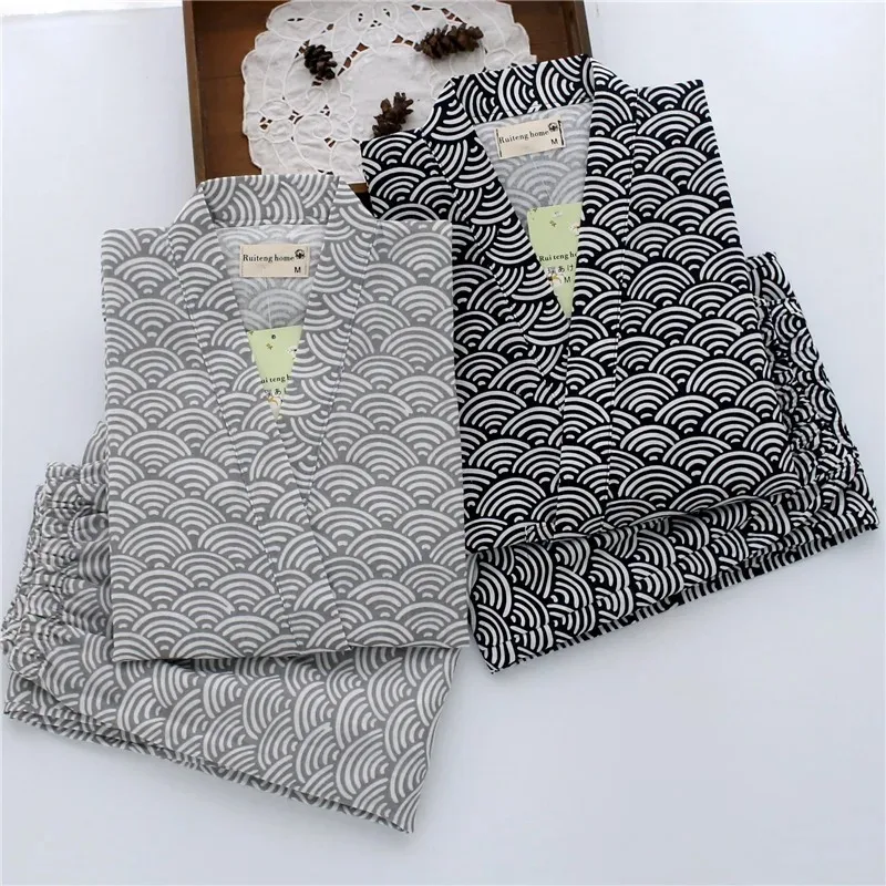 Long-sleeved Trousers Kimono Pajamas Bathrobe 100% Cotton Gauze Japanese Pyjamas Women Pijama Mujer Loose Pyjamas Home Clothes