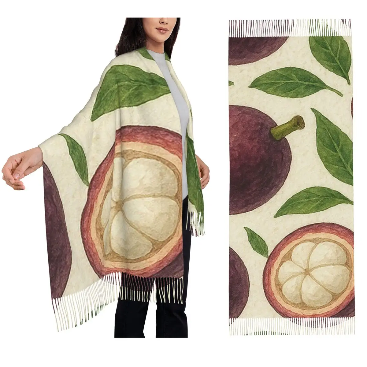 

Натуральный мангостин акварельный текстурированный бумажный шарф, шарфы с кисточками, женские мягкие теплые шали и накидки, длинная осенне-зимняя шаль