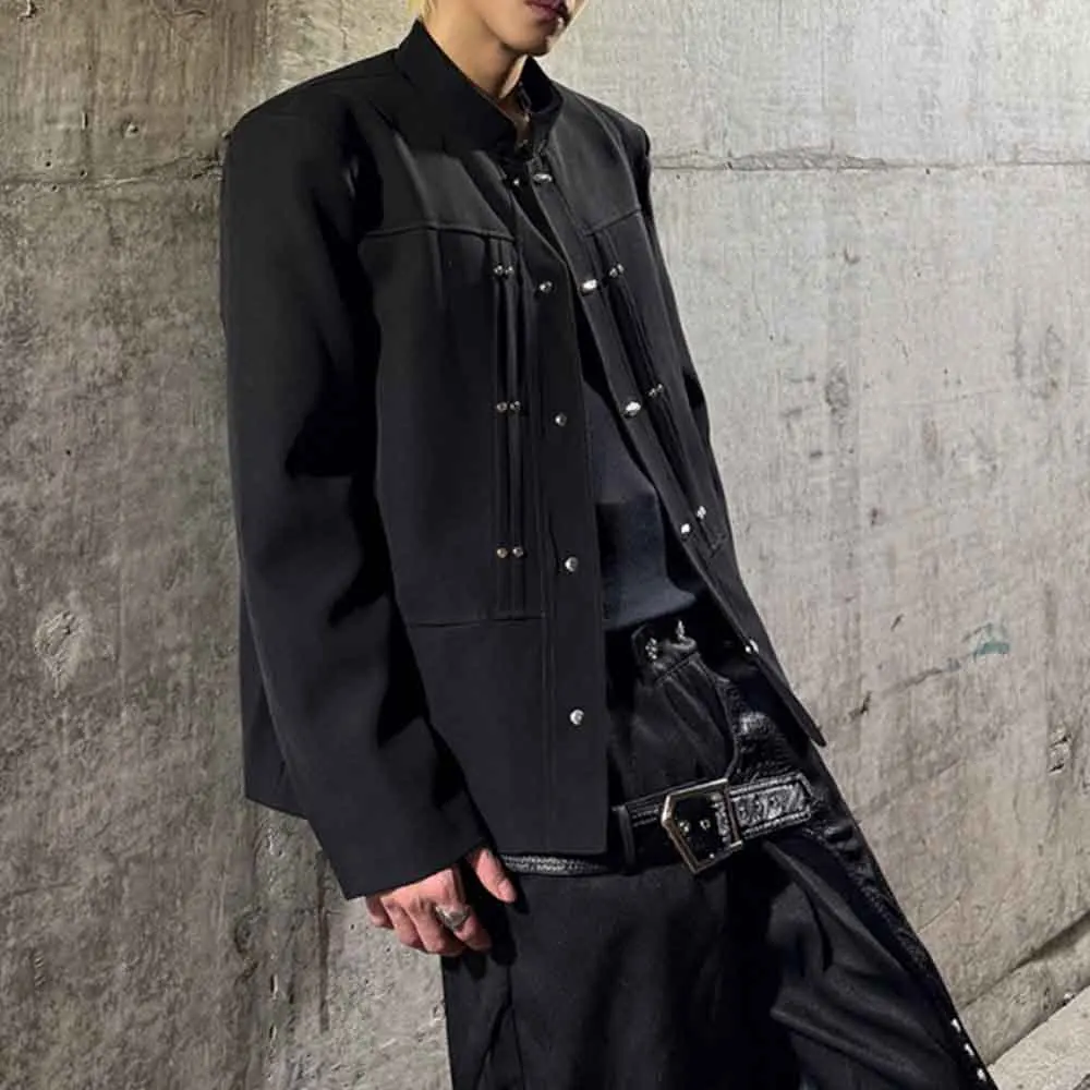 

Мужская осенняя куртка, плиссированная дизайнерская повседневная куртка, уличная модная универсальная ниша для ночного клуба, топ с длинными рукавами, мужская одежда 2025