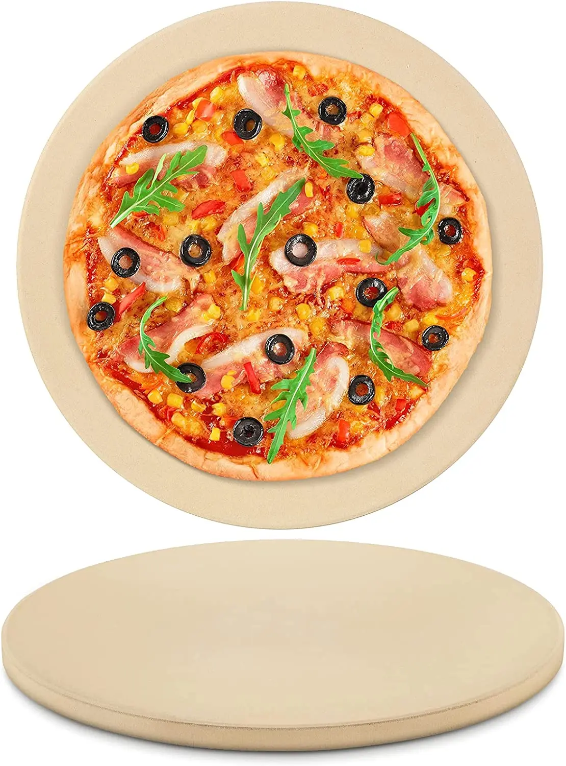 330x10mm Round Cordierite Ceramic Pizza Grilling Baking Cooking Pizza Stone Plate for Oven and Grill  Bread Calzone Cookies