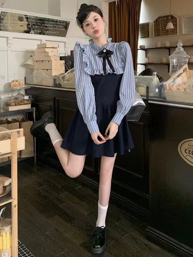 Long Sleeve Dresses Women Preppy Style Knee-Length Soft Autumn Fashion Chic Simple Streetwear Students Daily Stylish Vestidos