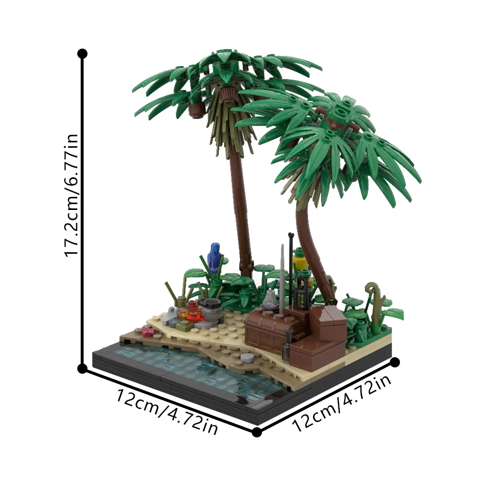 MOC-213251 Eine tropische Insel Strand Bausteine Modell Strand Kokospalmen Ziegel DIY Zusammengebautes Spielzeug für Kinder Geschenk