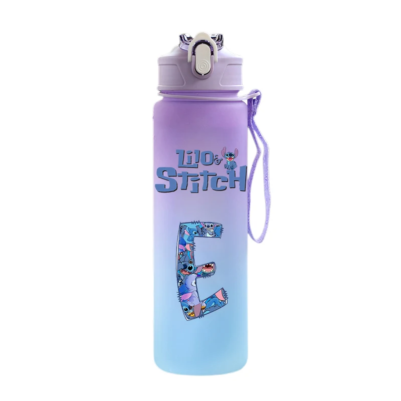 750ML Water Bottle Letter A-Z Printed Lilo Stitch Cartoon Large Capacity Drinking Cup Portable Outdoor Sport Water Cup Kid Gift