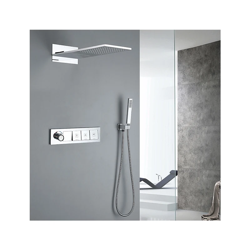 

Роскошный душевой набор для ванной комнаты, латунная 3-функциональная душевая насадка, скрытый водопад, термостатический душевой набор