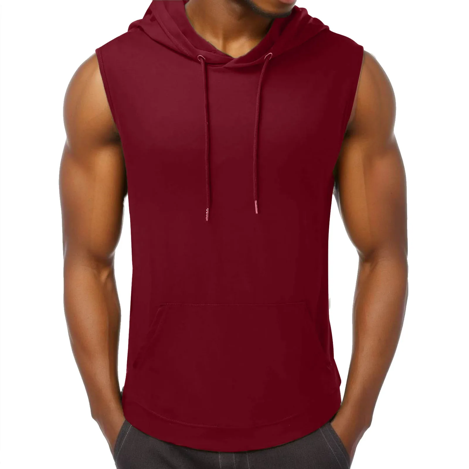 Men\'s Sleeveless Drawstring Hooded Vest Tops Solid Color Casual Blouses Loose Tee Shirts Fashionable Tank Tops For Men