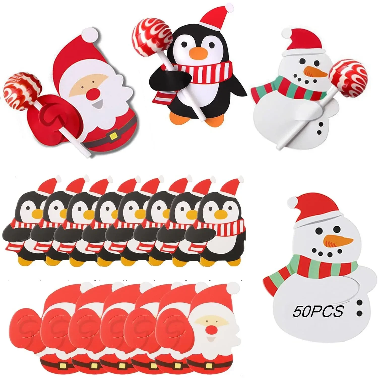 Świąteczne karty papierowe Lollipop Cartoon Santa Claus Penguin Snowman Kids Candy Gifts Package Wrapping New Year Party Decoration