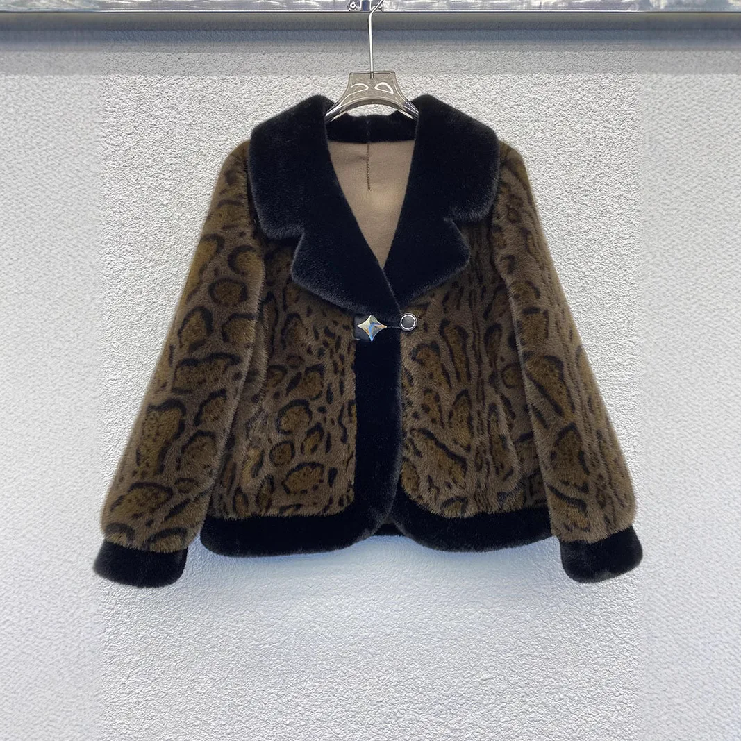 New Fur Integrated Design Fashionable Temperament Leopard Print Trend Winter Thick Women's Coat Clothing