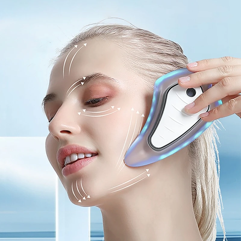 Electric Beauty Instrument Facial Massage Device Scraping Tool with Color Light Skin Care and Vibrating Function for Household