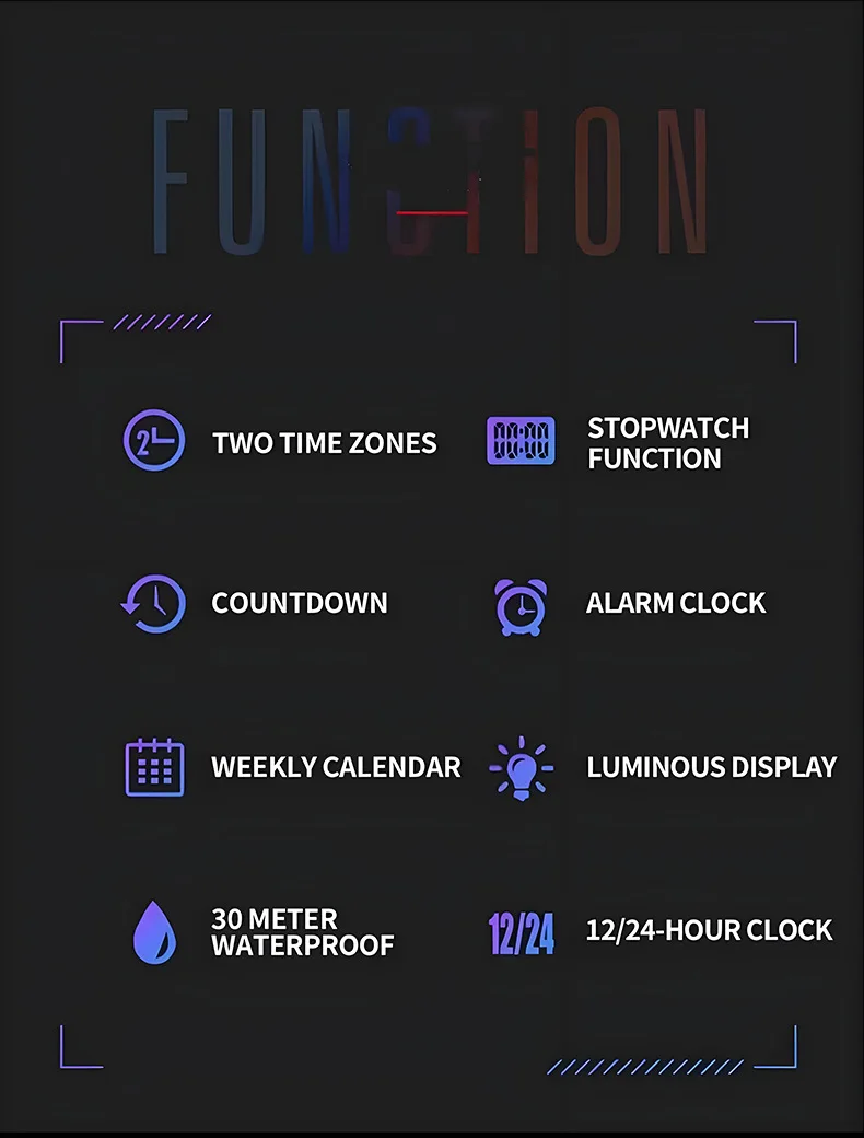 メンズ腕時計ビジネススポーツ多機能目覚まし時計防水シリコンストラップ男子学生ファッション電子腕時計