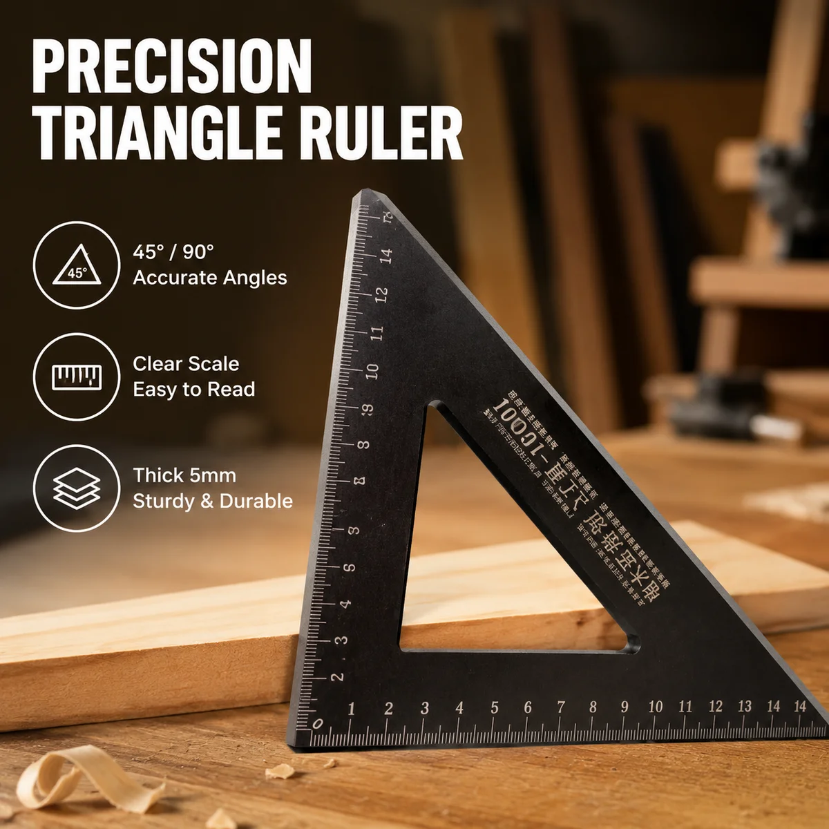 Woodworking Ruler - 15 cm Black Triangle Ruler with