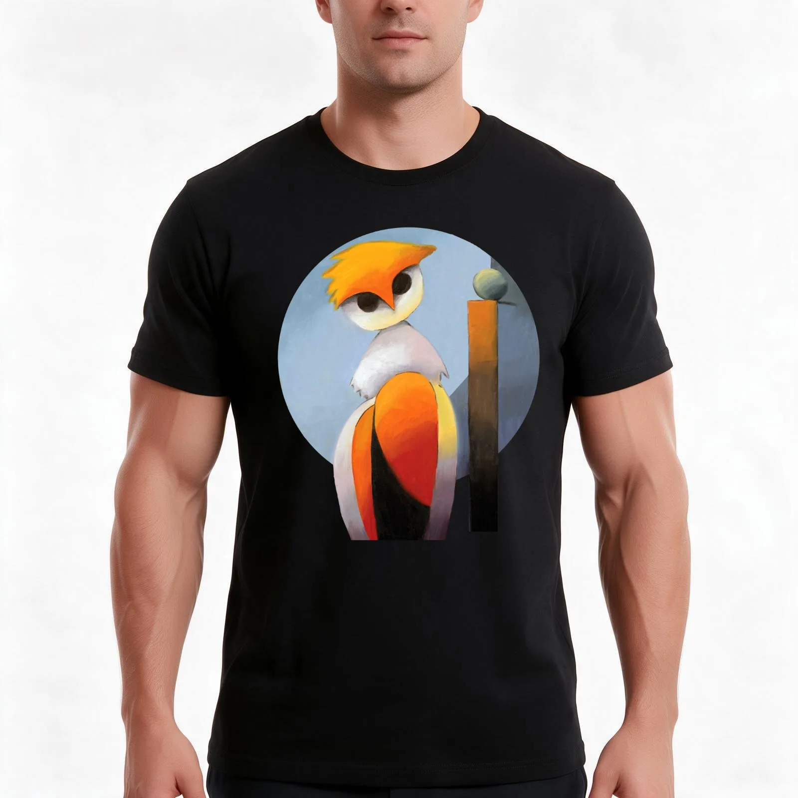Painting of abstract owl on chair T-Shirt Summer Casual Cotton Tee Oversized Streetwear Tops Vintage Graphic Print