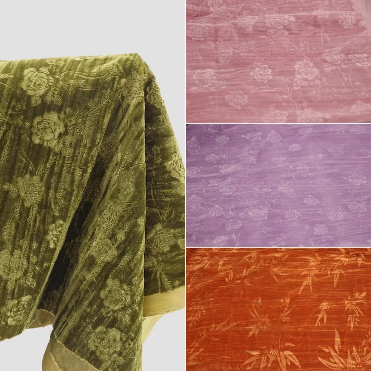 Rose embossed velvet fabric texture wrinkled luster sewn dress cheongsam DIY bag designer fabric