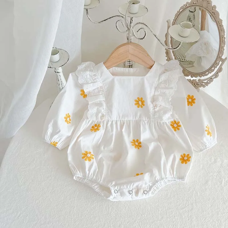 Sweet Flower Baby Jumpsuit Girls Romper Kids Girls Outfit Cotton Embroidery Toddler Overalls Infant Clothing Baby Girl Clothes