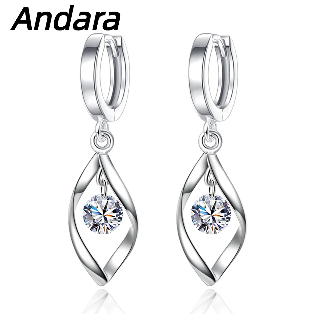 925 Sterling Silver Earrings Shining Crystal Zircon Women's Simple Fashion Pendant Earrings Birthday Party Wedding Jewelry Gift