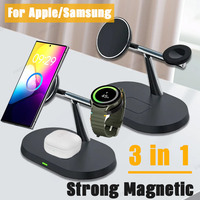 Desktop 3 IN 1 Magnetic Phone Wireless Charger For Magsafe iPhone 16 15 14 13 12 Samsung Apple/Galaxy Watch Fast Charging Dock
