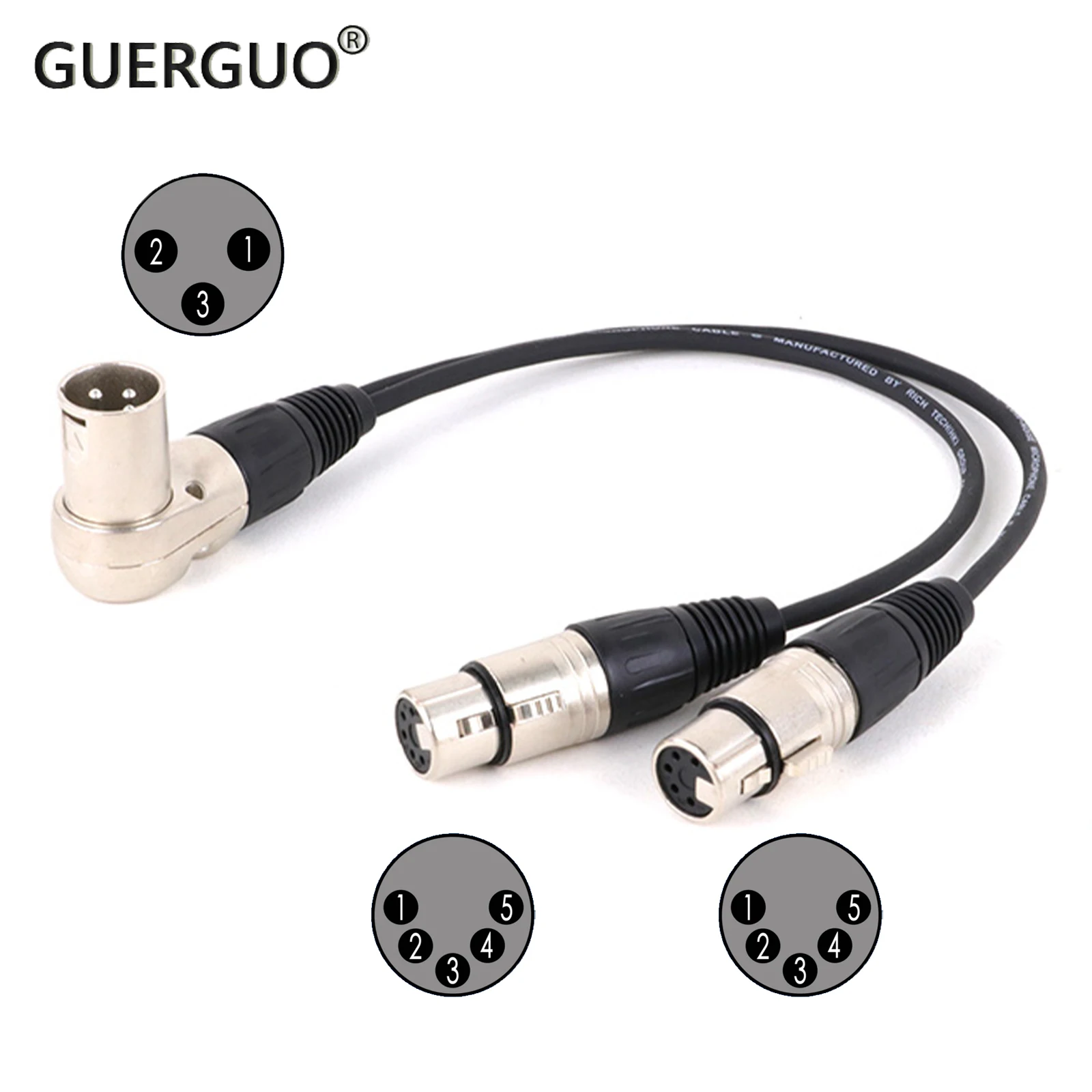 

1PC 5PIN Straight Two XLR Female to 3PIN Right Angle One XLR Male Y Splitter Audio Adapter Cable for Microphone 0.2M 0.3M 0.5M