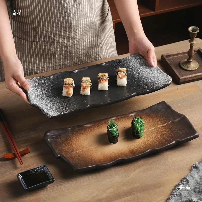 Tableware Japanese cuisine Sushi plate Large restaurant Long plate Rectangle ceramic  Dim sum plate Flat - view 3