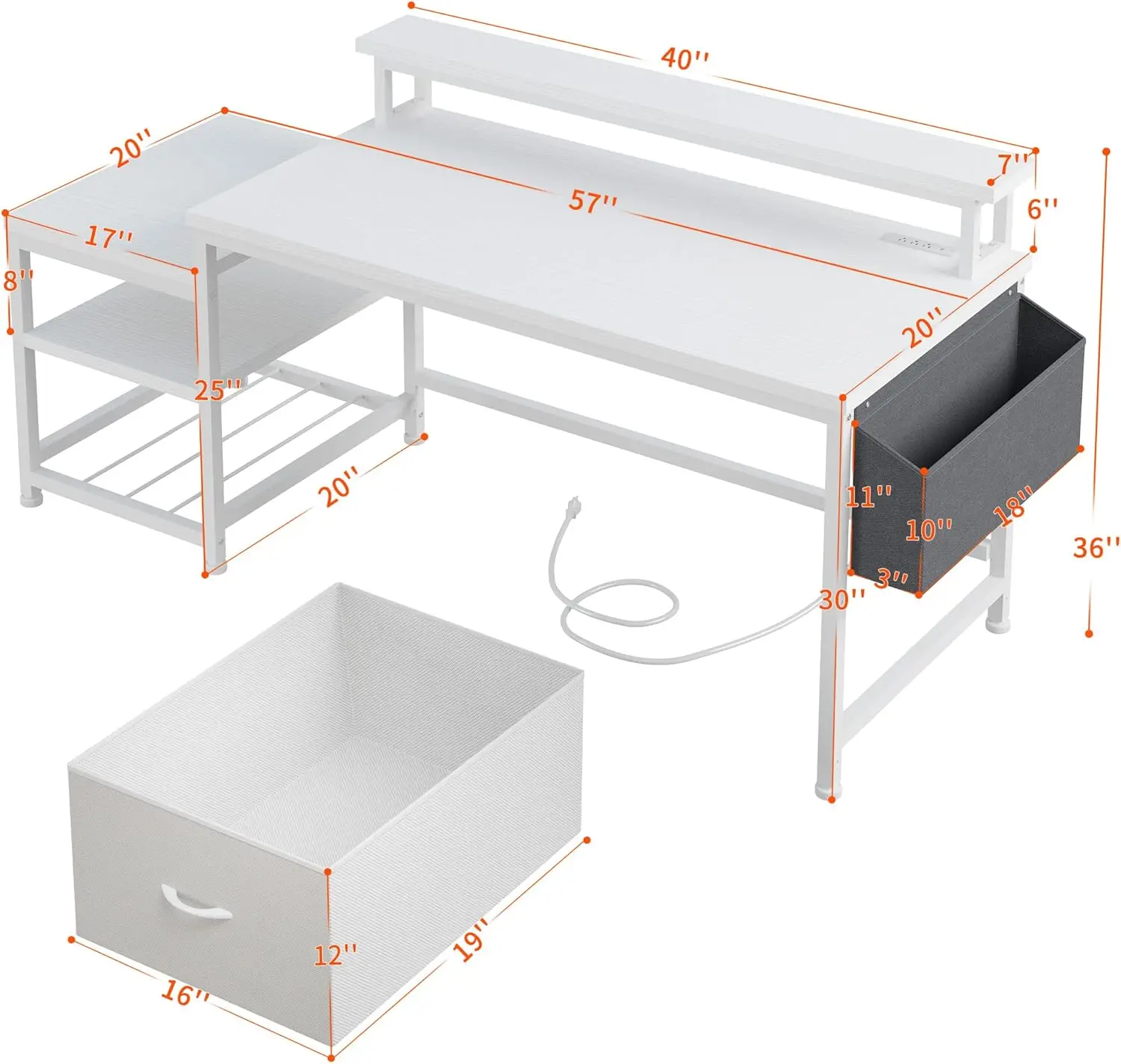 

57" Computer Desk with Drawers and Printer Space,Office Desk with Power Outlets,Home Office desks with File Drawers Cabinet