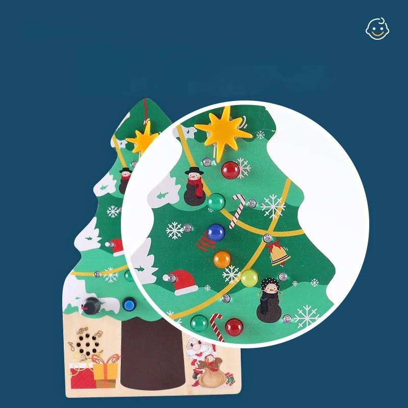 Montessori Christmas Tree Busy Board LED Educational Activity Developing Sensory Board Motor Skills New Year Gifts for Kids