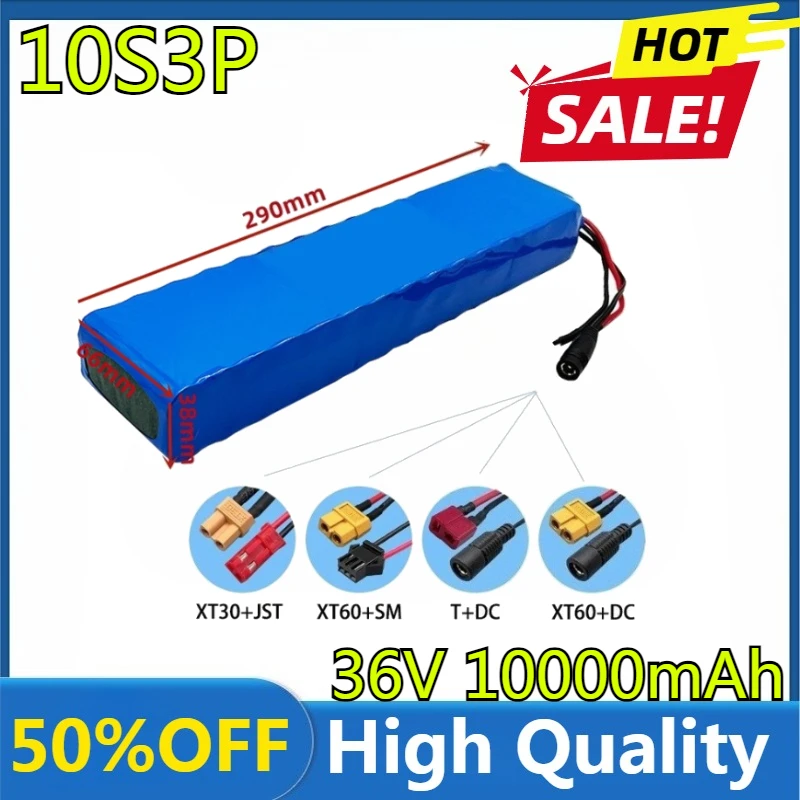 

High Quality XT-60+SM Plug 10S3P 36V 10000mAh 18650 Rechargeable Lithium-ion Battery Pack, Built-in BMS Circuit Protection Board
