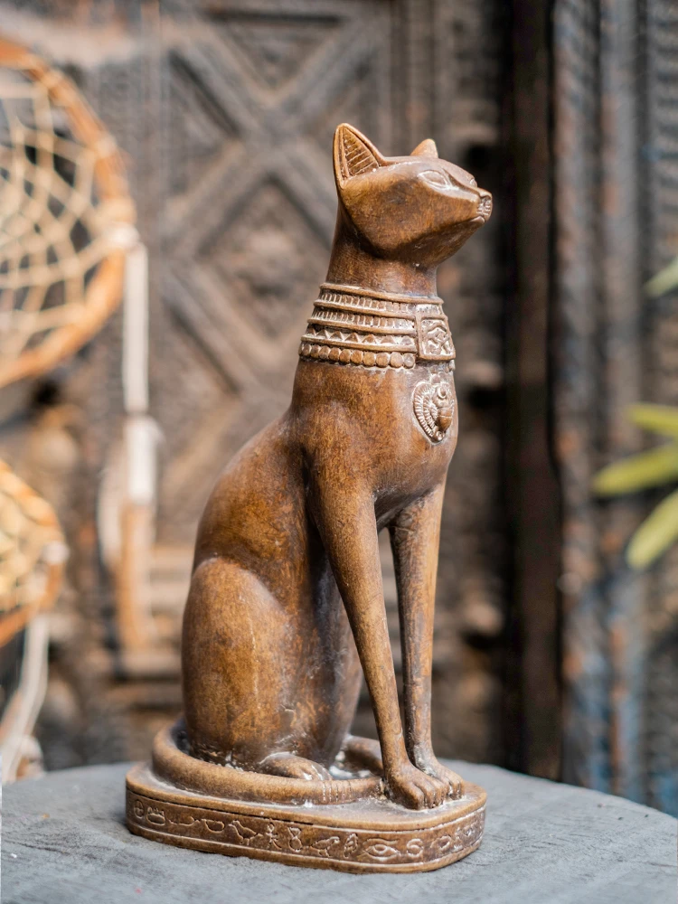 Egyptian Cat Fortune Cat Medieval Ornaments Resin Living Room Retro Furnishings Study Porch Decoration Gifts Room Decoration