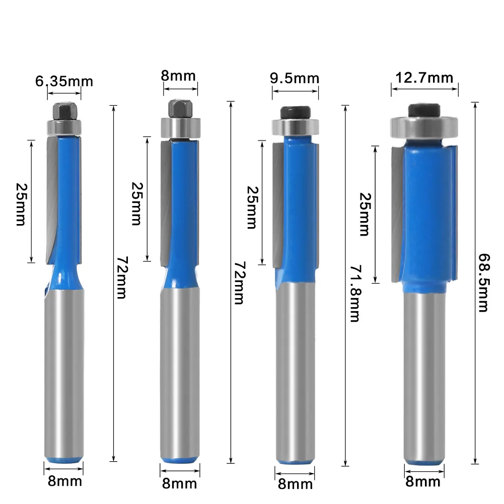 1PC Double Edge Straight Knife 8mm Shank with Bearing Alloy Woodworking Milling Cutter Computer Engraving Machine Trimming Tool