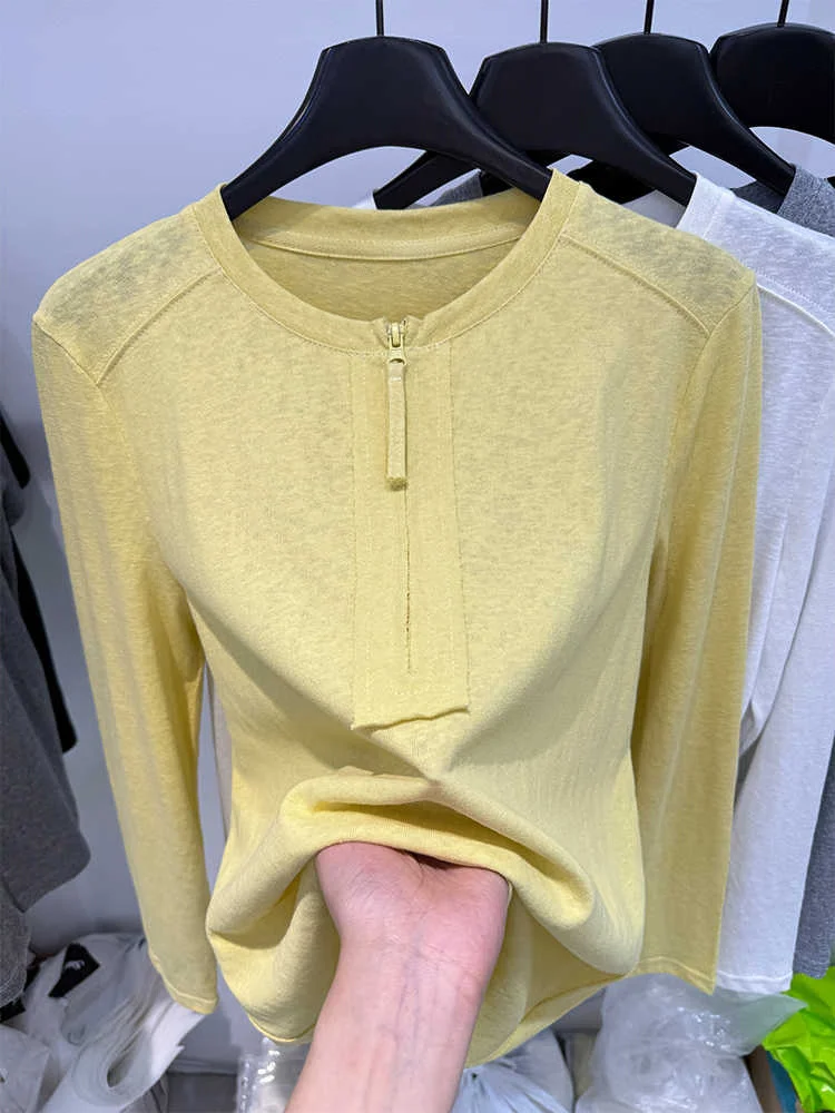 Spring Summer Thin Sun Protection irt New Versatile T-irt Slimming f Zip Anti-Aging Overhead Base Top Women's Wear