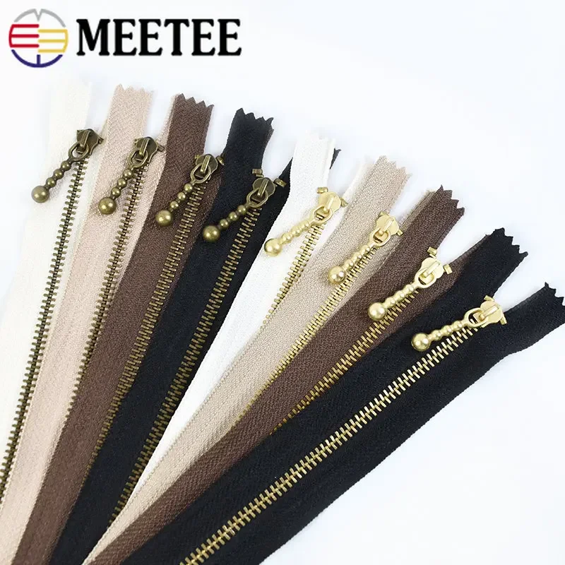 10pcs Meetee Metal Zipper Pure Copper 12cm-40cm Khaki 3# Close-end Zips for Sewing Down Jacket Bags Jeans Clothing Accessories