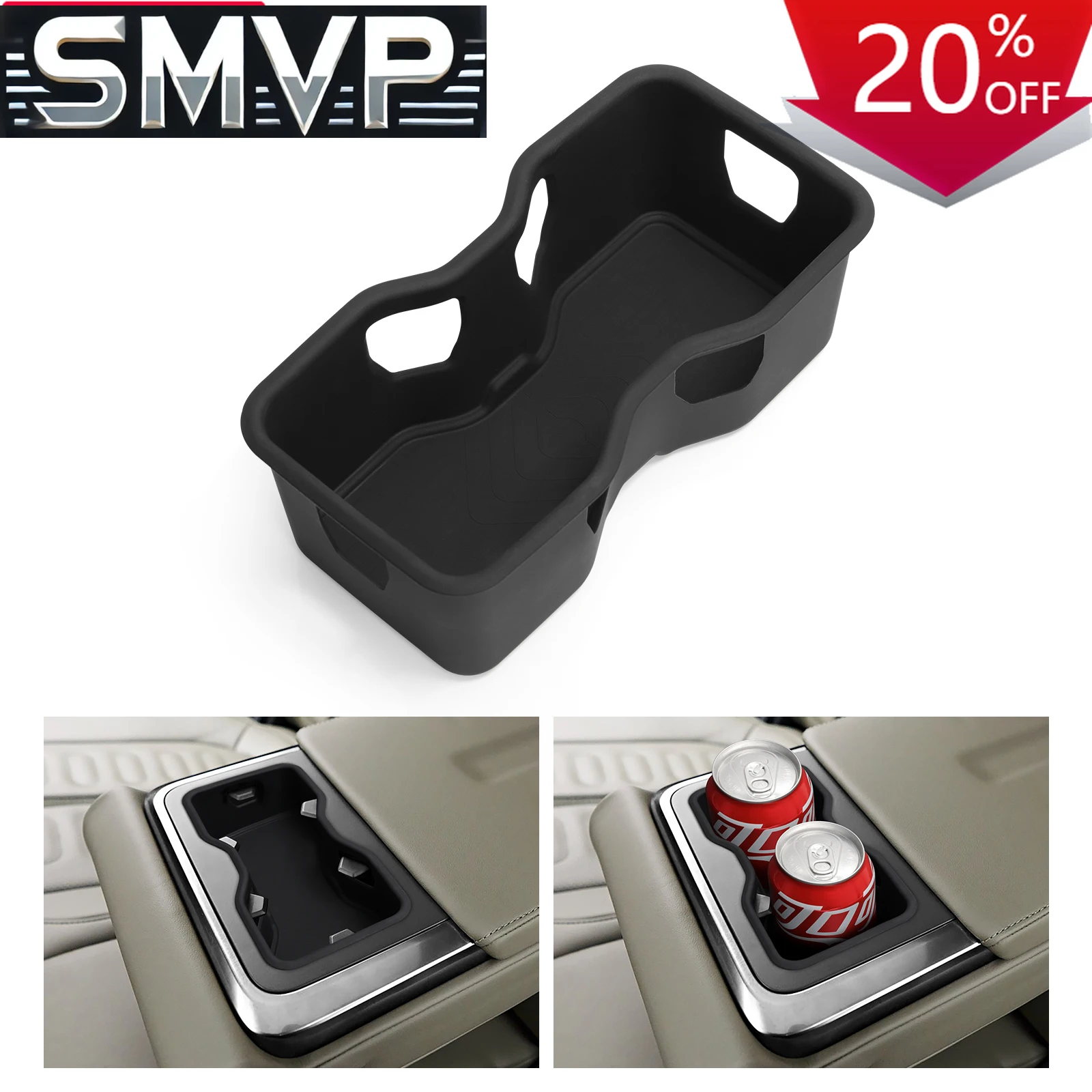 

Fit For RIVIAN R1T R1S Second Row Cup Holder Storage Box Shock-Absorbing Central Armrest Cup Tray Silicone