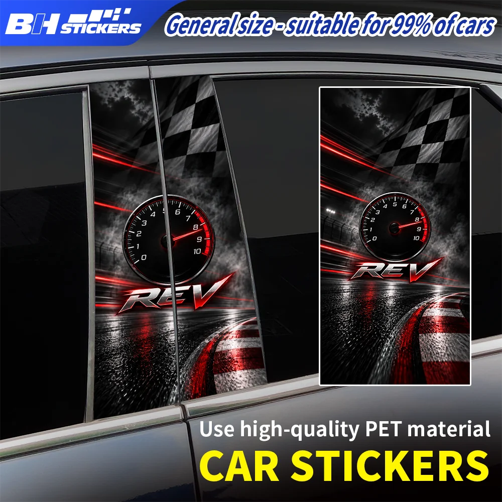 Racing Tachometer REV Car B Pillar Sticker PET Window Center Pillar Decal Universal Door Exterior Decoration Accessories 2Pcs