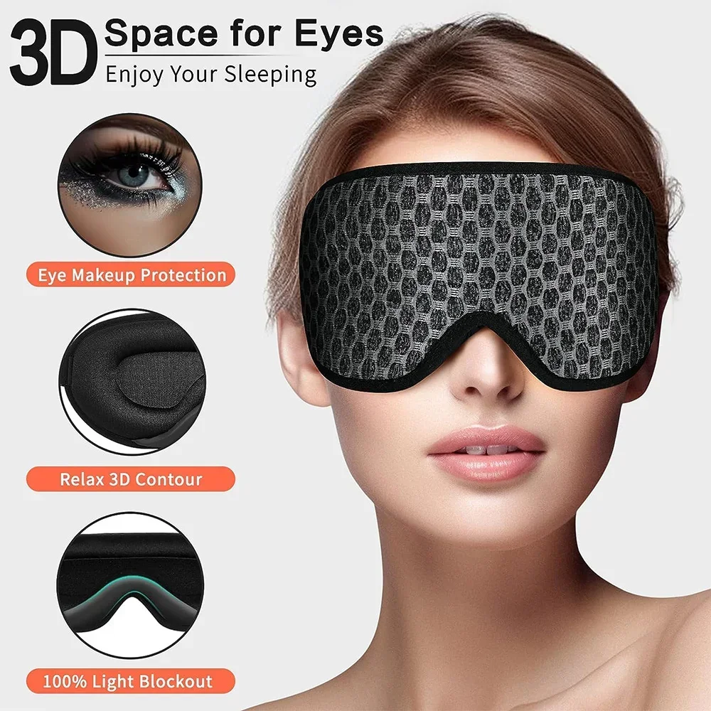 3D Eye Mask Blocking Light Night Eye Sleep Mask Blindfold Eye Shade Cover with Adjustable Strap for Travel Nap Sleeping Aid