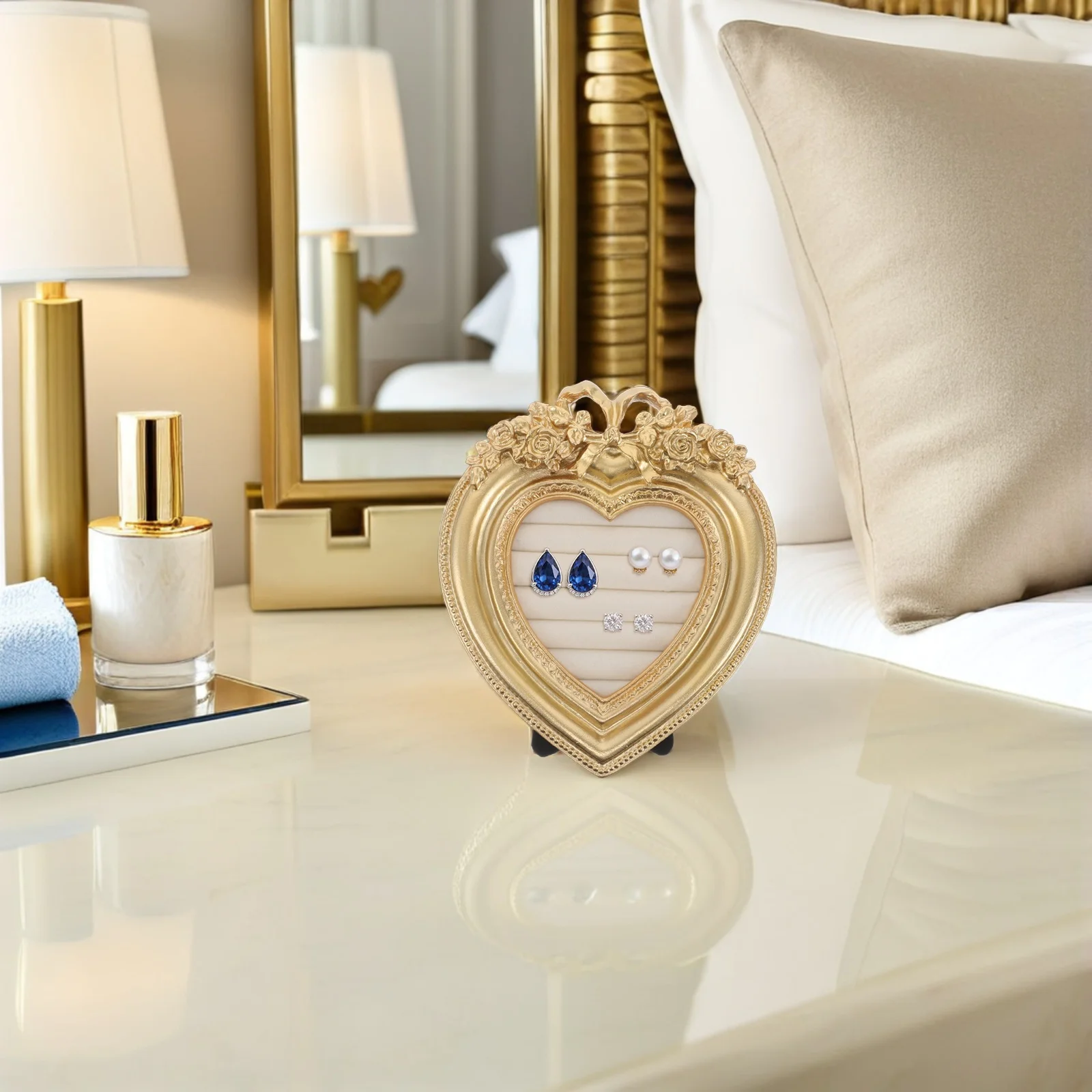 

Small Resin Jewelry Storage Tray 5.5x3.6inches Vintage Display Stand for Earrings Rings Ear Studs Holder Desktop Organizer