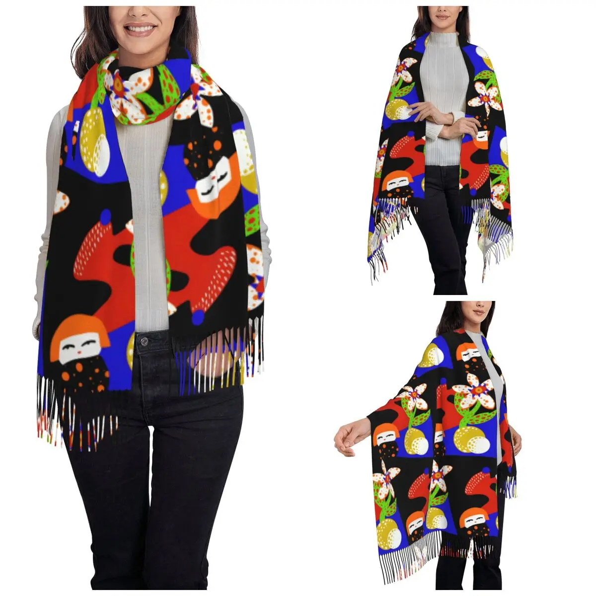 Yayoi Kusama Minimalist Shawl Wraps for Women Winter Warm Single-sided Pattern Scarf Neckerchief Shawl Scarves