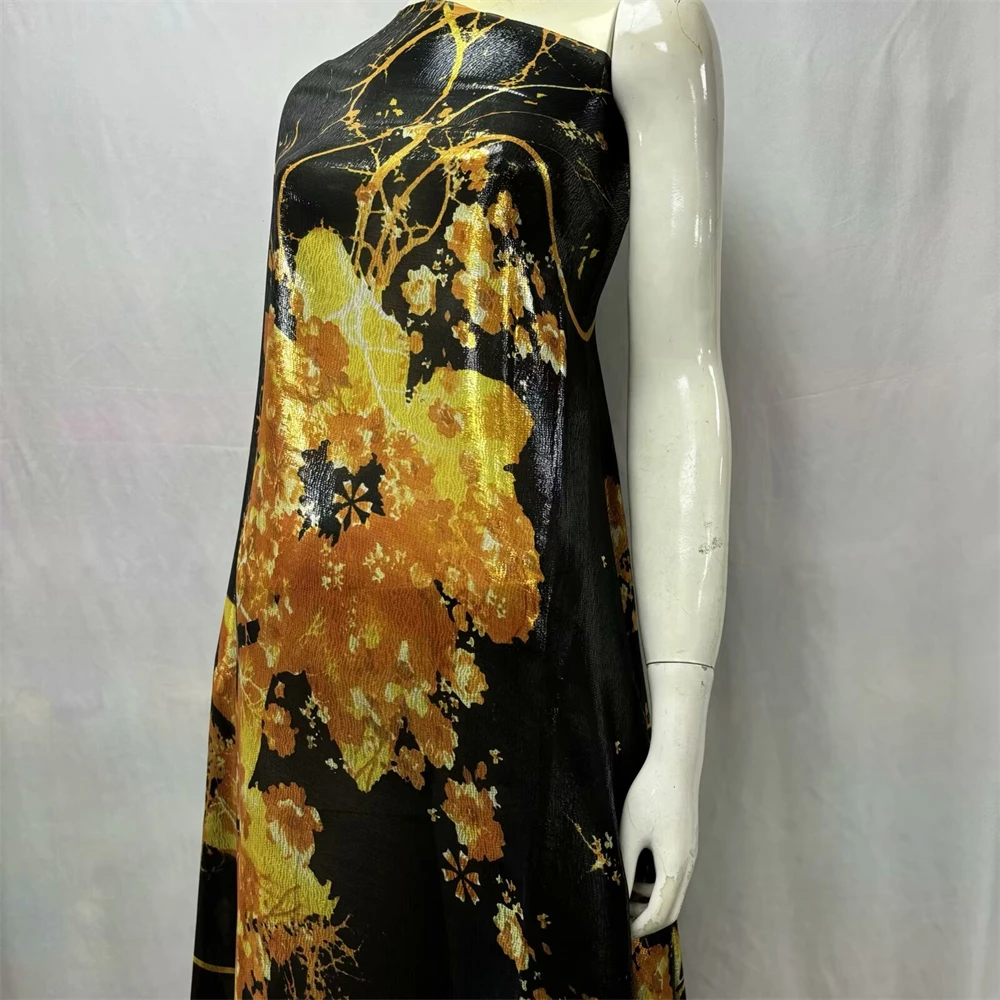 Mulberry Silk High Quality Silk Floral Real Silk Metal Glossy Silk Fabrics Women Dress Material 5 Yards