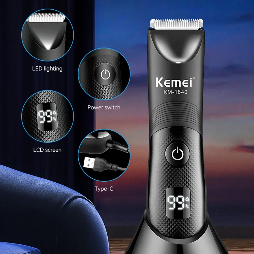 Kemei Electric Groin Ball Body Hair Trimmer Men Waterproof Clipper Pubic Dock Groomer Ceramic Blade Rechargeable Shaver