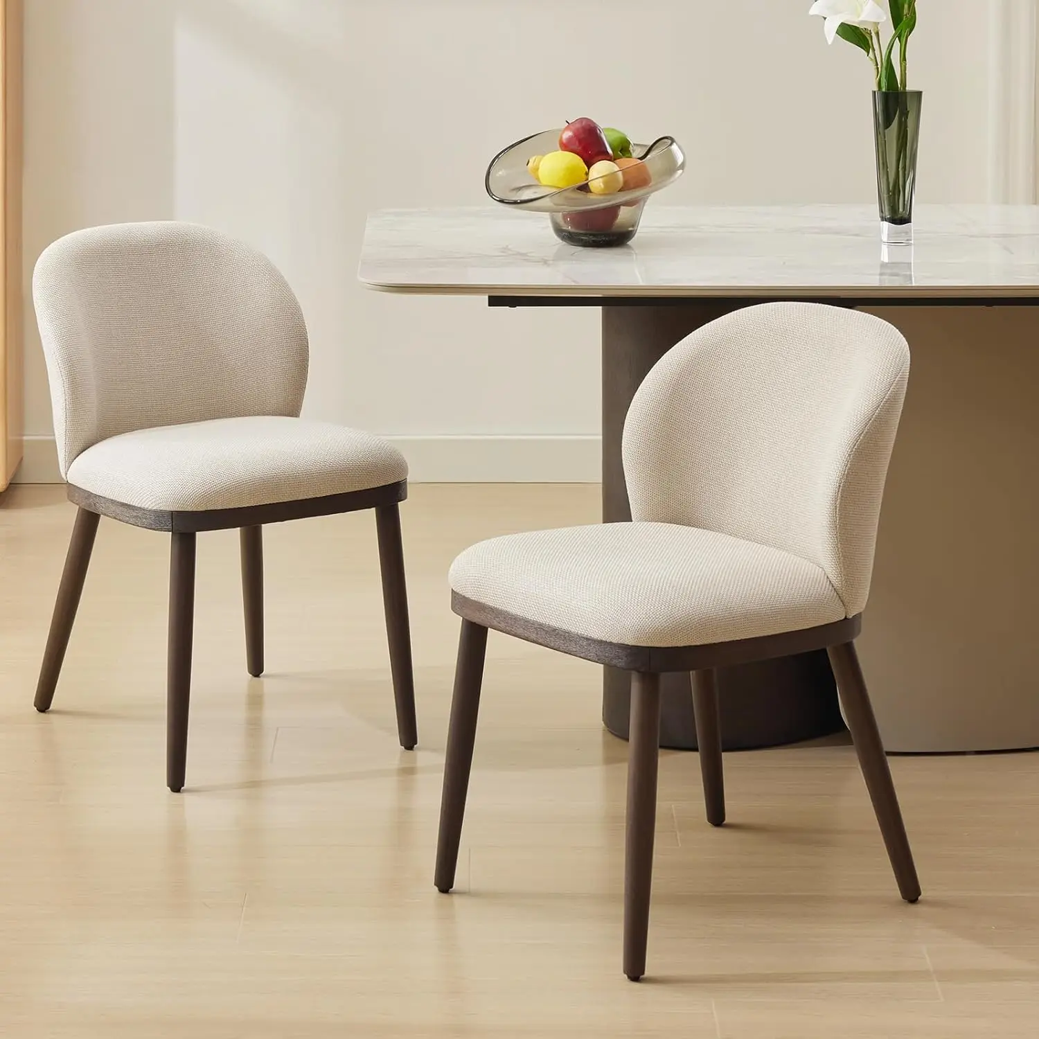 Set of 2 Modern Dining Chairs, Ergonomic Upholstered Seat with Wood Legs, High-Density Foam, 265lb Capacity, Easy Assembly, Space-Saving, Easy-Clean, for Kitchen Dining Room, Restaurant Office
