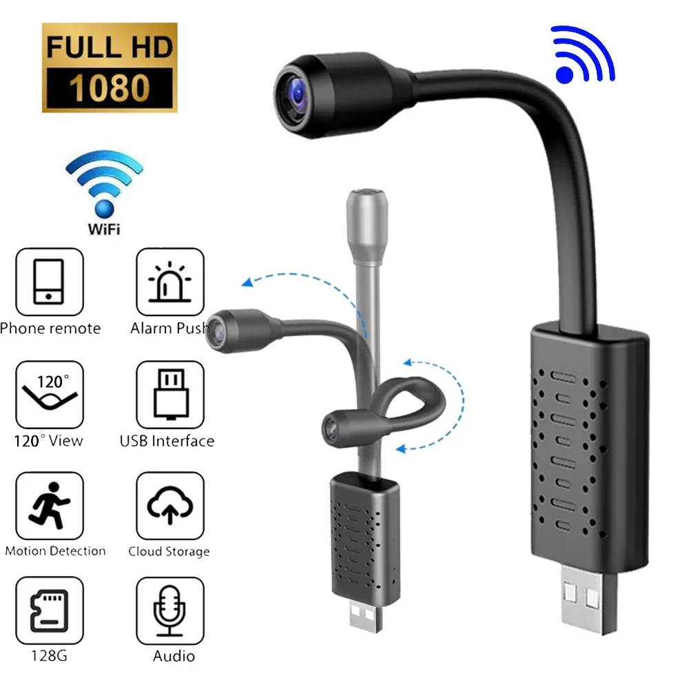 HD USB Mini Camera WifiReal-time Surveillance DV IP Camera AI Human Detection Video Audio RecorderLoop Recording Remote View