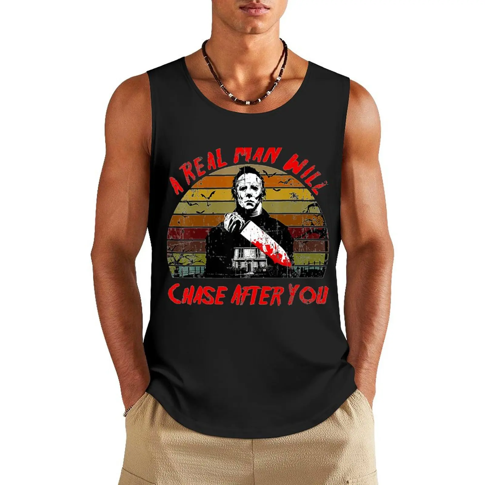Vintage Real Man Will Chase After You Halloween Character Tank Top Men's gym Vest for boy