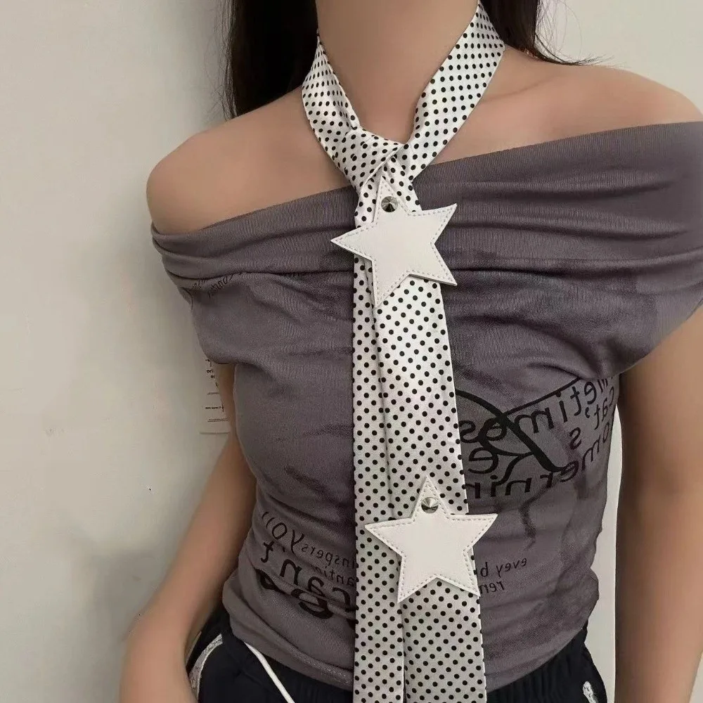 レトロエレガントなヒョウ柄スカーフスパイシーガールスタースカーフヘアバンド手結びスタイリッシュな水玉模様のウエストベルト日常着