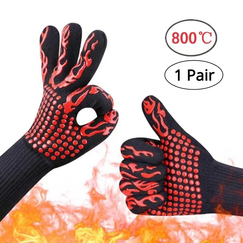 Hot 500/800 Degree Heat Resistant 1 Pcs/Pair Microwave Oven BBQ Mittens Gloves Aramid Gloves Cooking Baking Kitchen Accessories