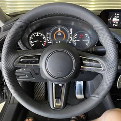 Hand Sewing Car Steering Wheel Cover Microfiber Leather Car Accessories For Mazda 3 Axela 2019 2020 CX-30 2020 MX-30 2020