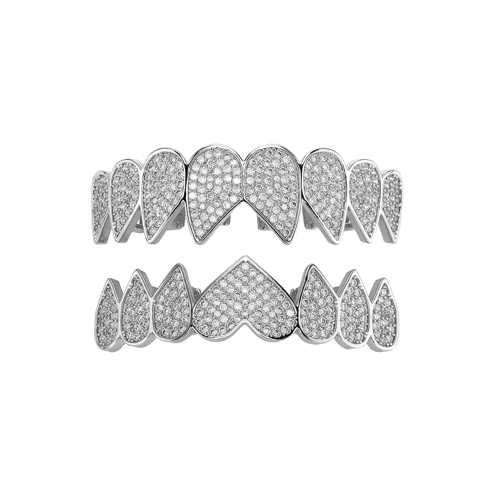 Iced Out Heart Grillz Teeth Jewelry  Copper CZ Stone Gold Plated Hip Hop Style Mouth Accessories For Men Women