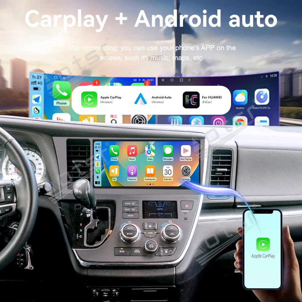 Android 14 System For Toyota Sienna 2012-2018 12.3'' HD Smart Touch Screen Wireless CarPlay GPS Navigation Car Radio Car Media