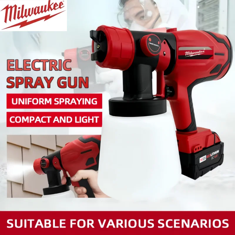 

600W Milwaukee 18V Battery Electric Spray Gun High Power Atomization Adjustable Shape 800ML Compact Paint Sprayer Airbrush Tool