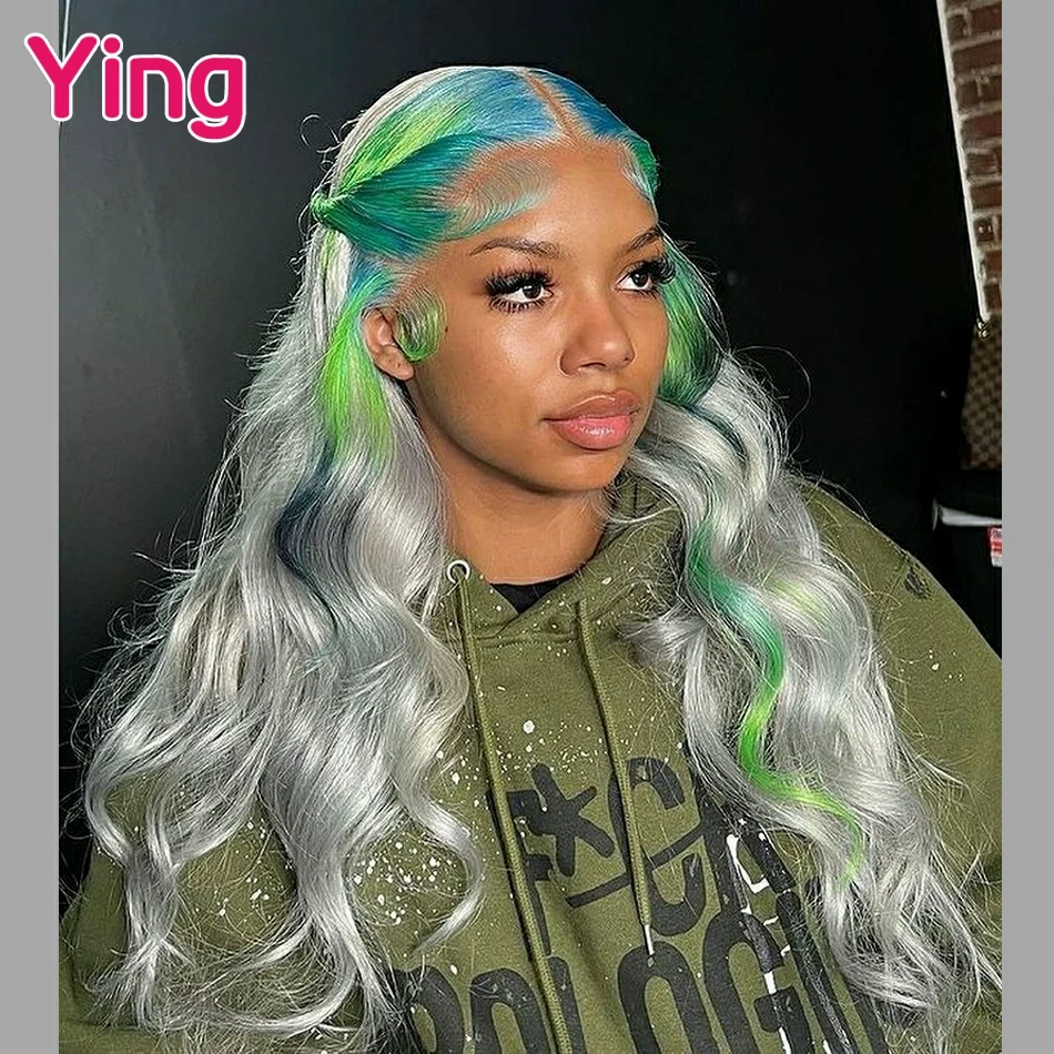 

Ying Hair Blue Green 13x6 Body Wave Omber Blue Lace Frontal Wig 180% Brazilian Remy PrePlucked 13X4 Transparent Lace Front Wig