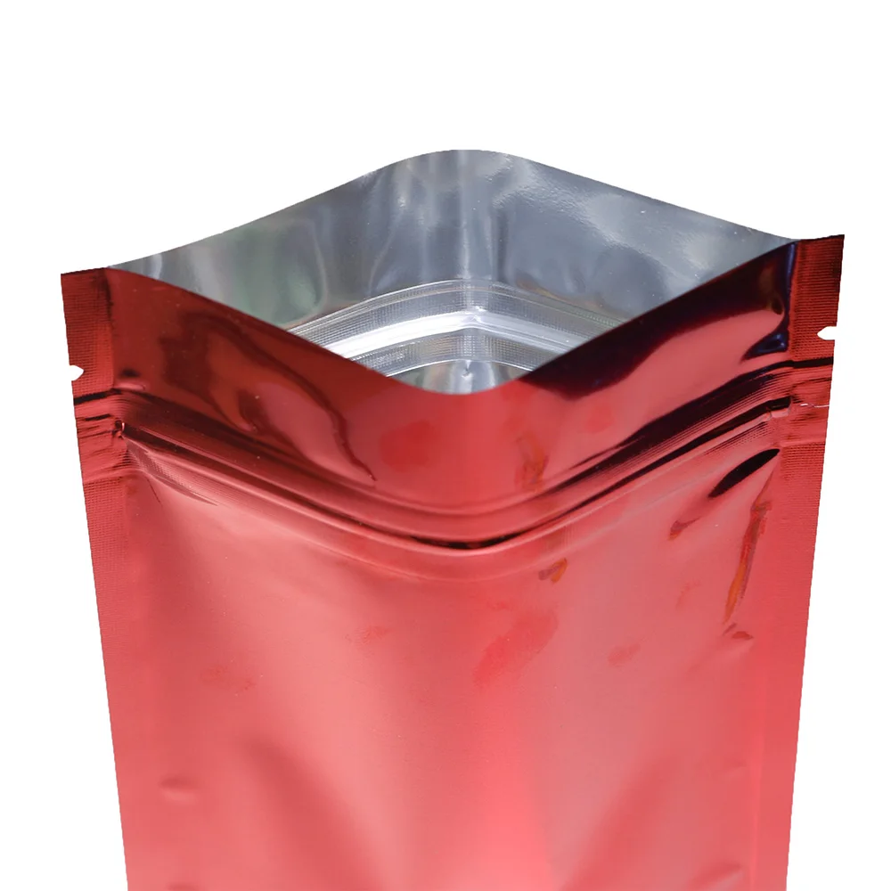 100PCS Glossy Red Flat Zipper Mylar Bags Heat Sealable Coofee Food Grade Small  Aluminum Foil Ziplock Bags For Food Storage