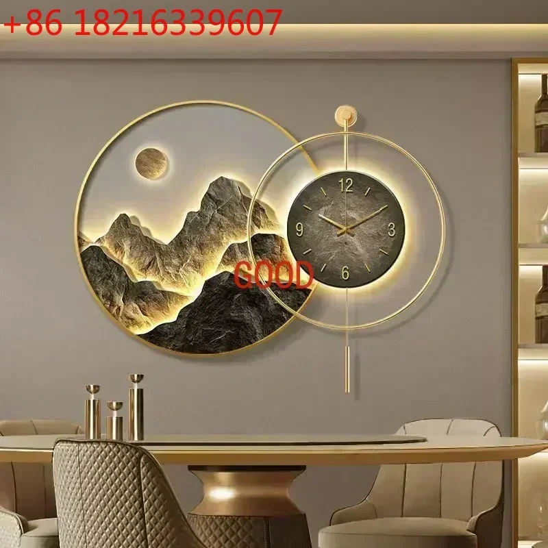 Decorative Painting with Clock Back, Hanging Painting, High-end Living Room Landscape Painting, High-end Light Luxury Mural
