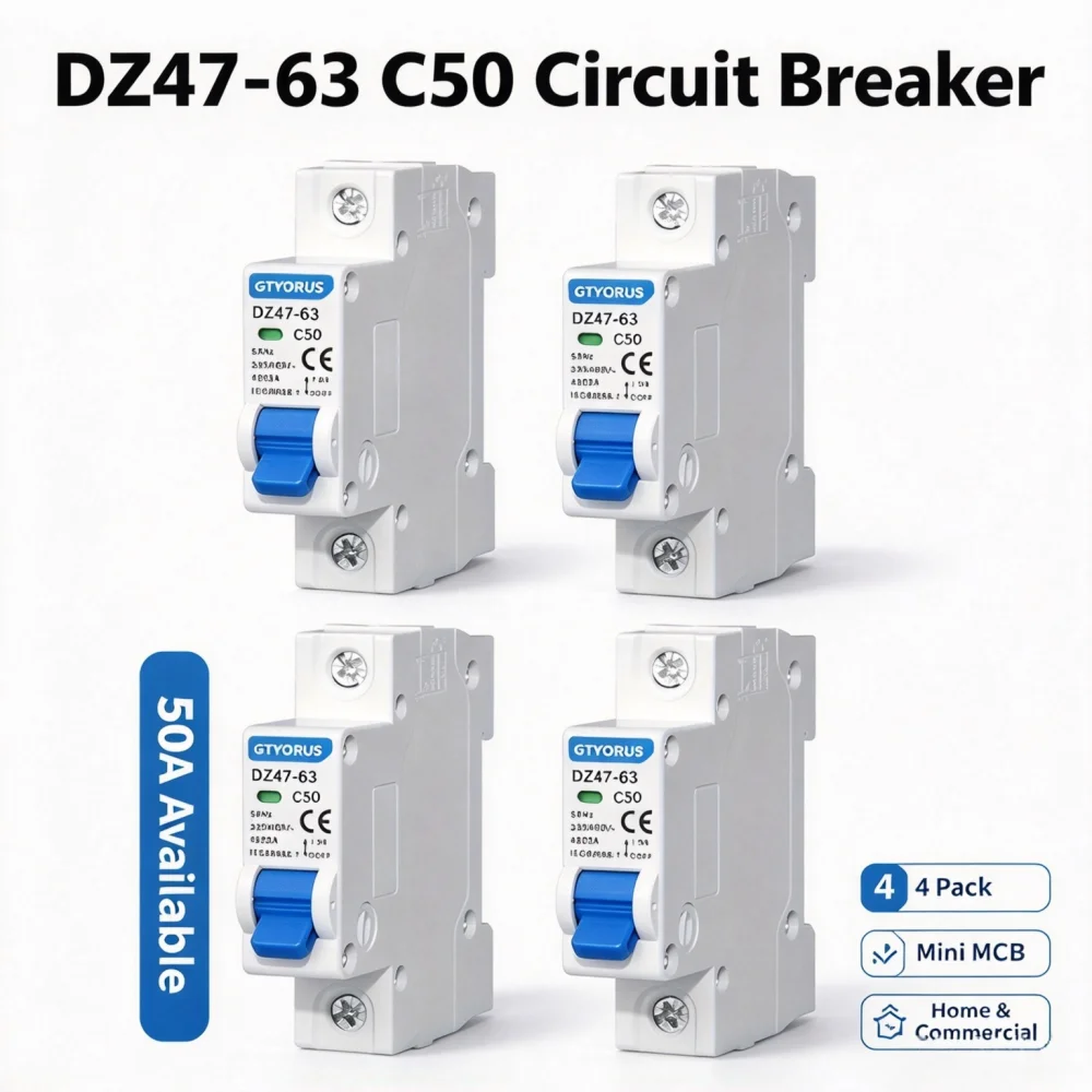4-Pack DZ47-63 Mini MCB Circuit Breaker, C Type 10A 50A 63A, AC 230/400V Household Air Switch for Home Office Commercial Power Distribution